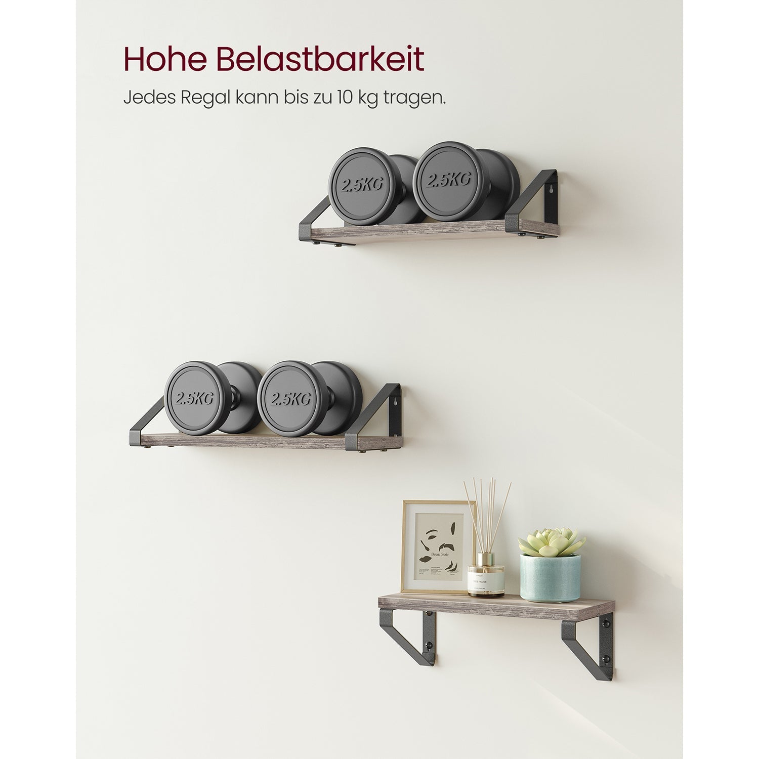Wandplank Set van 3 - Zwevende plank - Industrieel - Grijs / Zwart