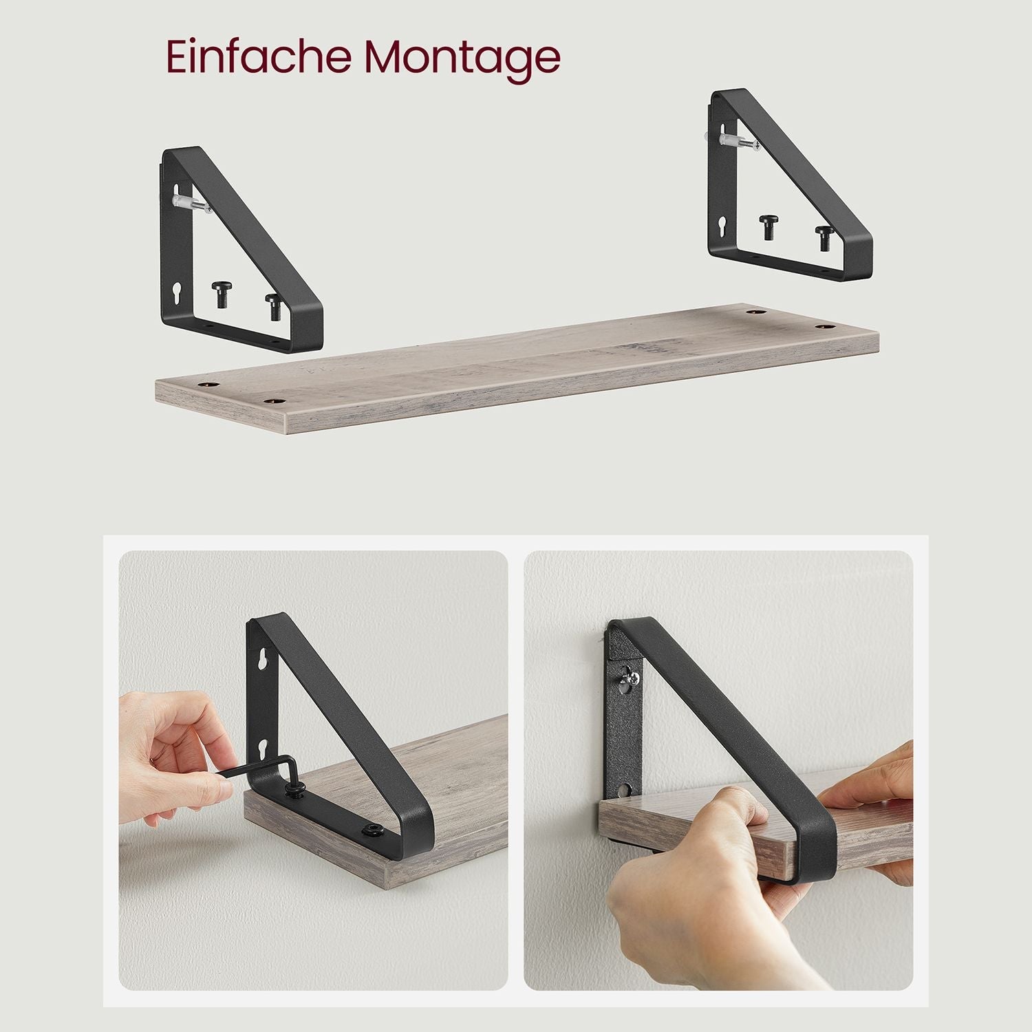 Wandplank Set van 3 – Zwevende planken – Grijs / Zwart