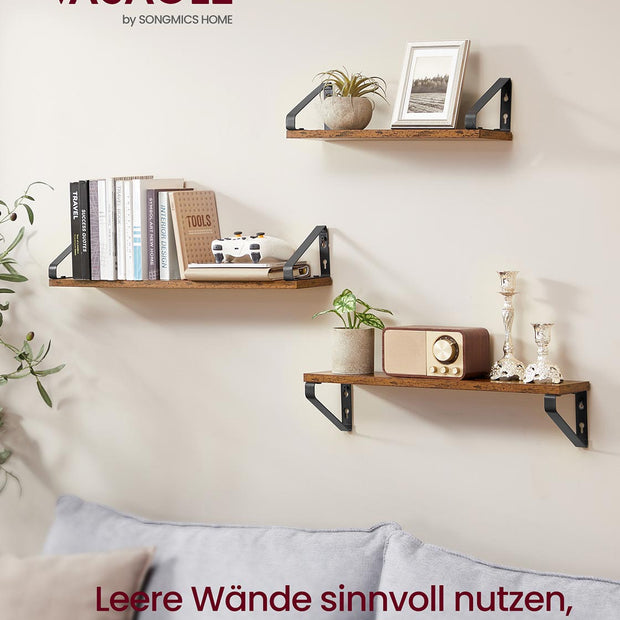 Wandplankenset 3-delig – Industriële look – Vintage Bruin-Matzwart