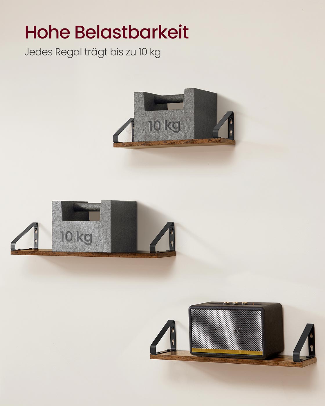 Wandplankenset 3-delig – Industriële look – Vintage Bruin-Matzwart