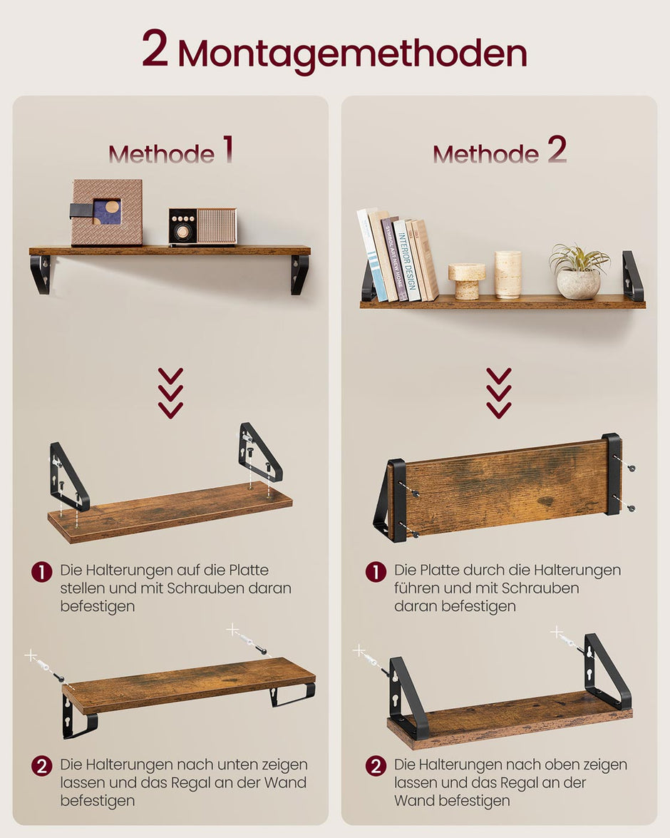 Wandplankenset 3-delig – Industriële look – Vintage Bruin-Matzwart