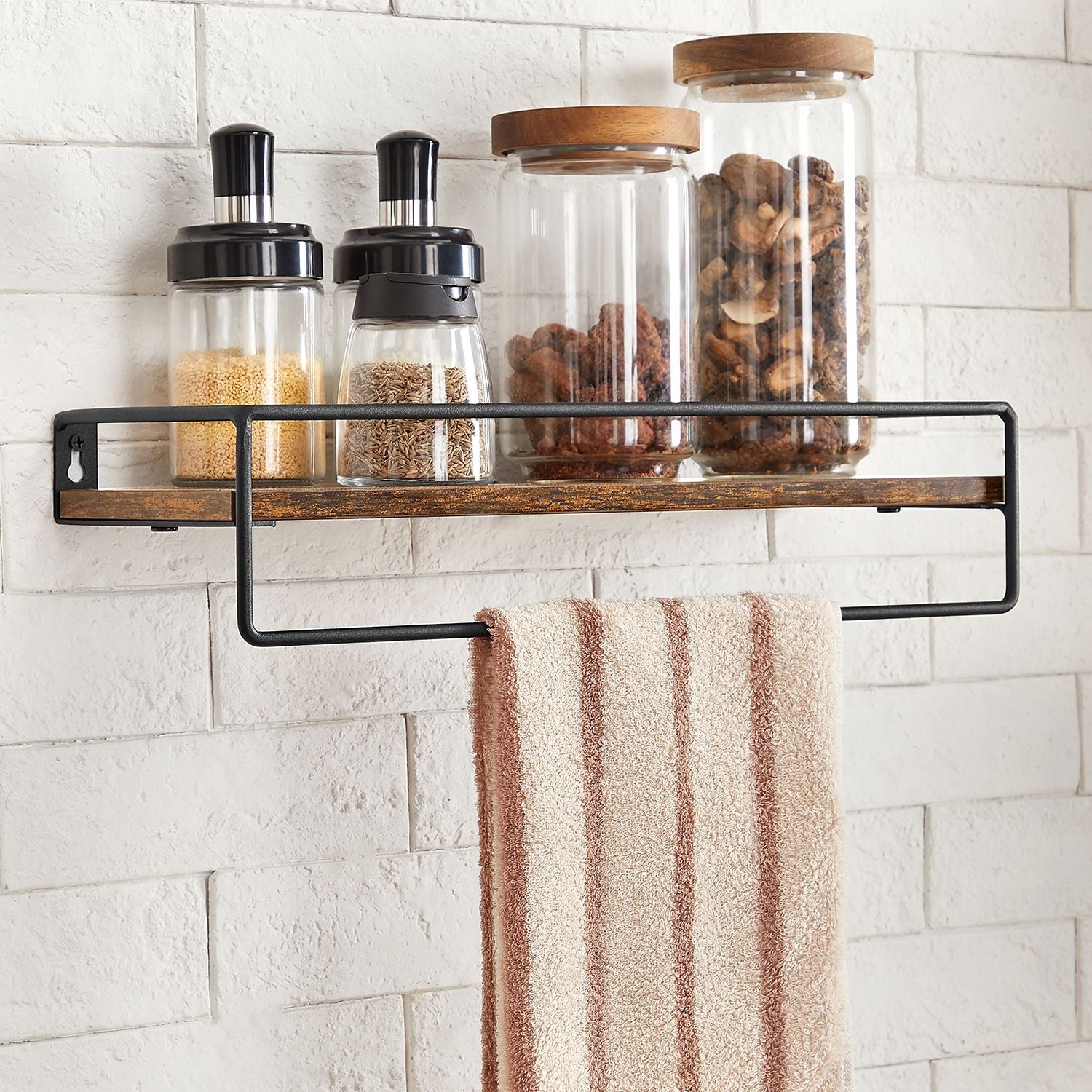 Wandplanken – Set van 2 – Zwevend – Vintage bruin / zwart