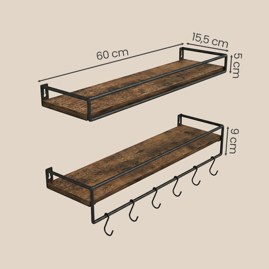Wandplanken - Set van 2 - Met Stang - Zwevend - Bruin-zwart