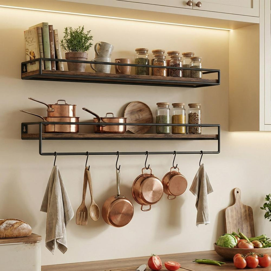 Wandplanken - Set van 2 - Met Stang - Zwevend - Bruin-zwart