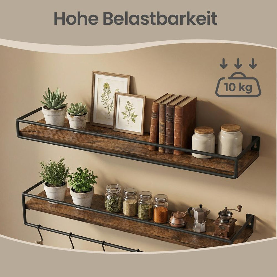 Wandplanken - Set van 2 - Met Stang - Zwevend - Bruin-zwart