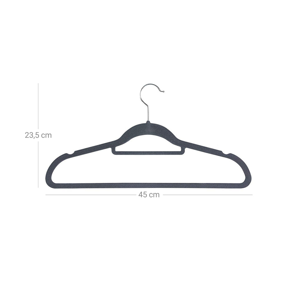Set van 100 fluwelen hangers – luxe uitstraling – lichtgrijs