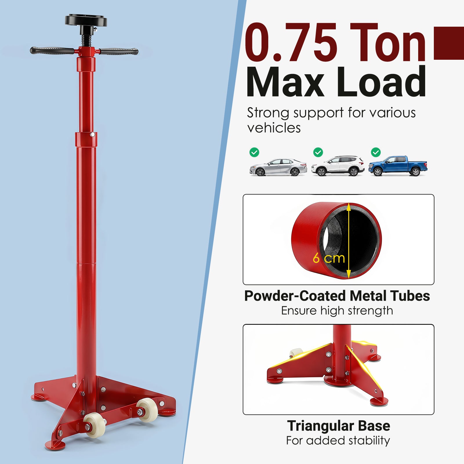 Lyftstöd, – kapacitet, höjdjusterbar mellan – 750 kg 97,5-191,5 cm