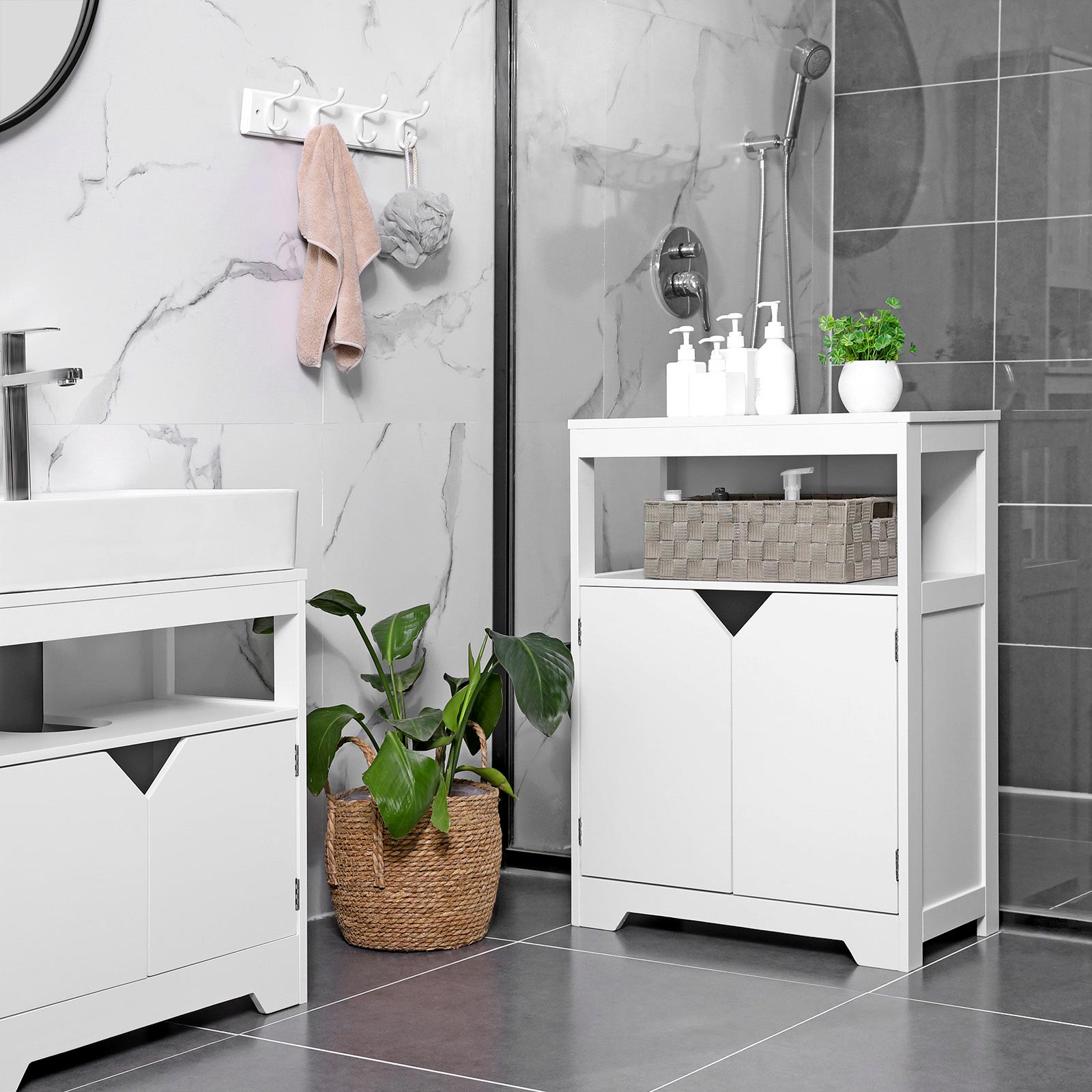 Badkamermeubel - Kast met open vak en verstelbare planken - 60 x 30 x 80 cm - Wit