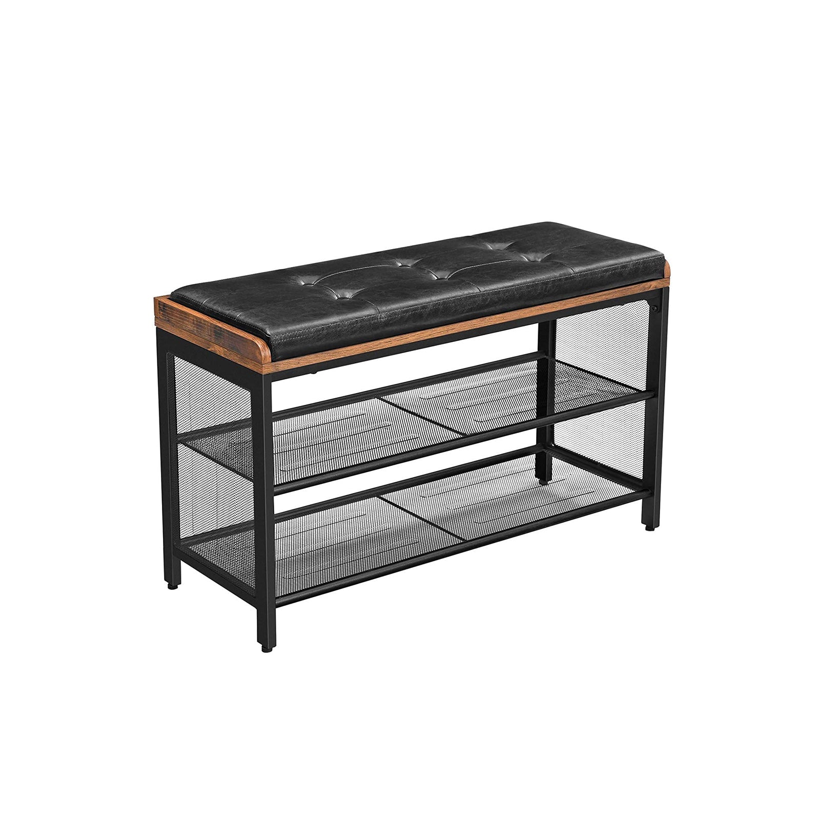 Schoenenbank – Gevoerd zitvlak – 2 gaasplanken – Donkerbruin