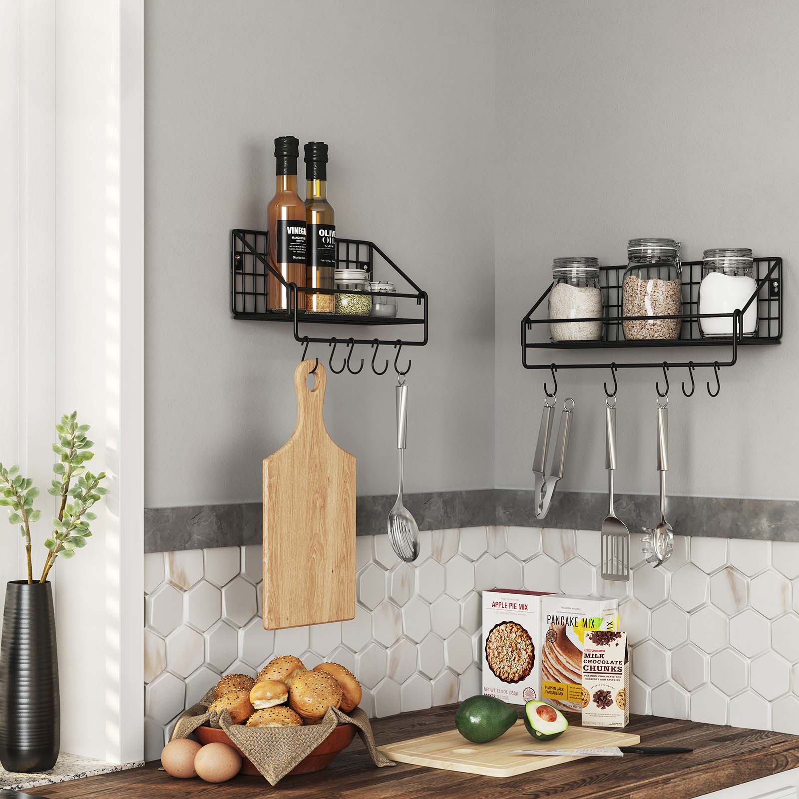 Wandplanken - Set van 2 - Industrieel ontwerp - Zwart
