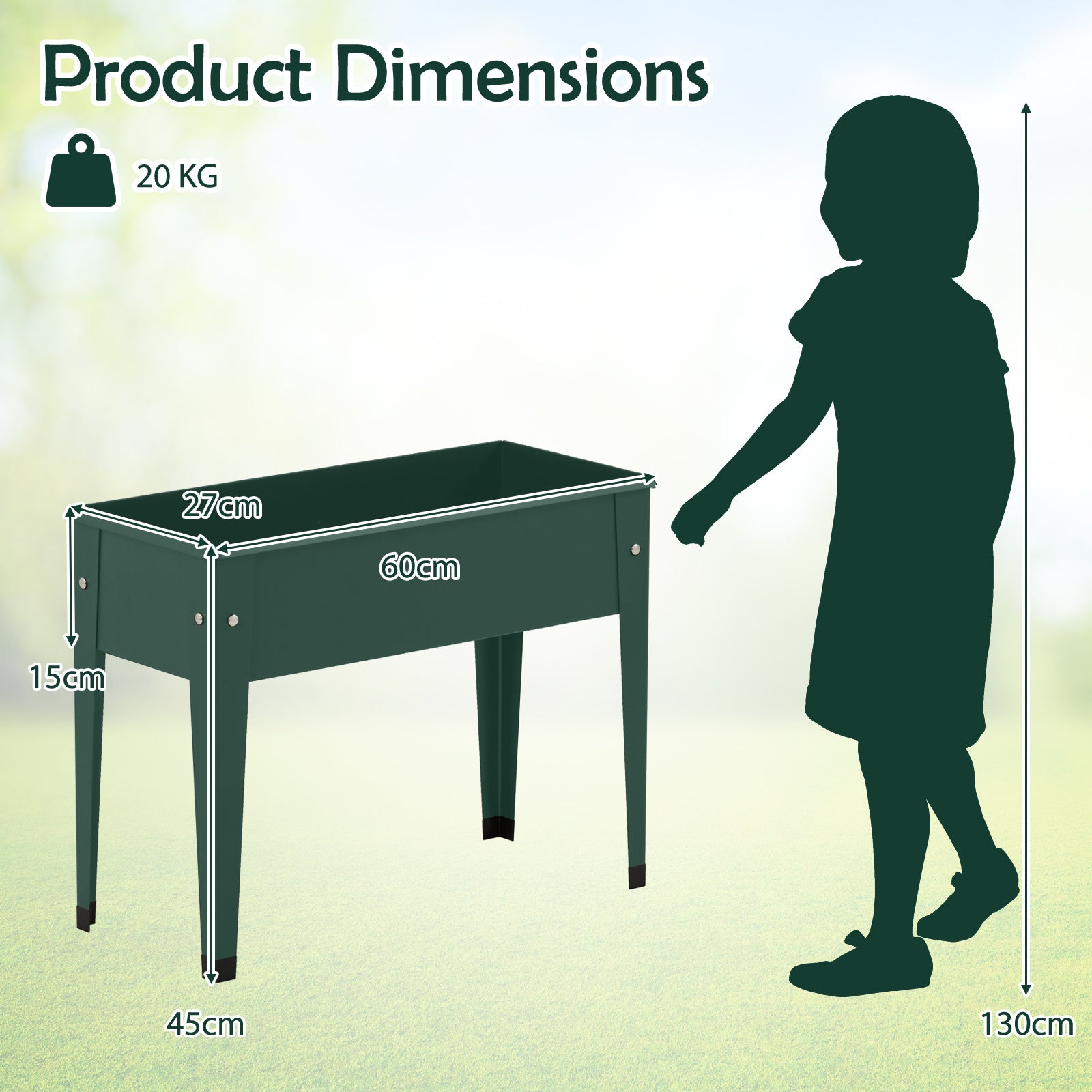 Metallodladbänk – upphöjd trädgårdsodlare upp till planterkärl med dräneringshål – 20 kg 60 x 27 x 45 cm