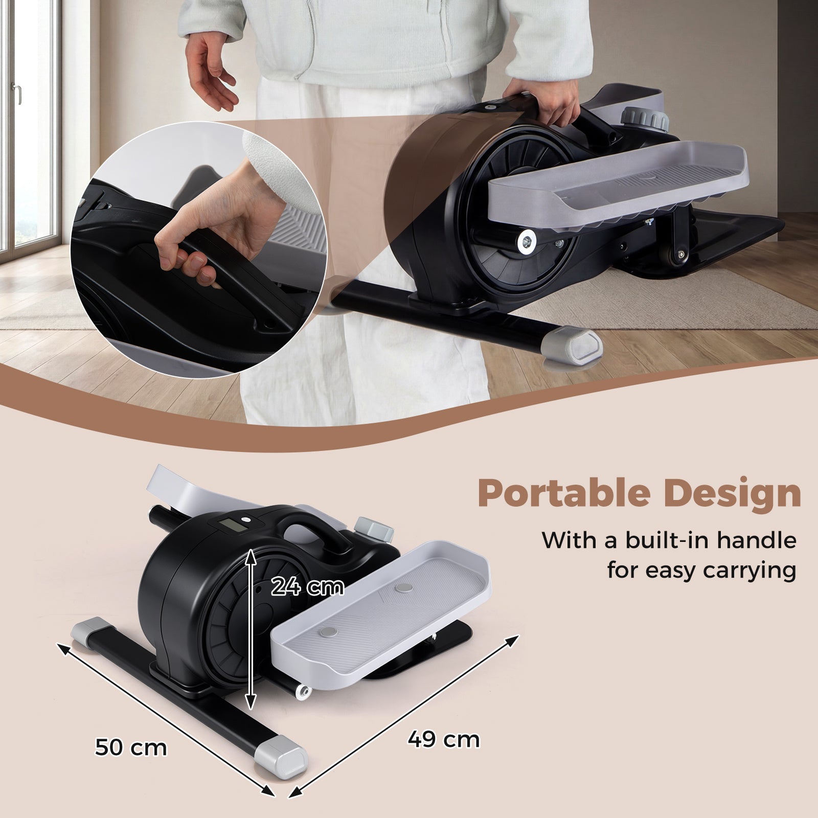 Mini – elliptisk tränare, elektrisk crosstrainer med LCD skärm, handtag och halkfria pedaler