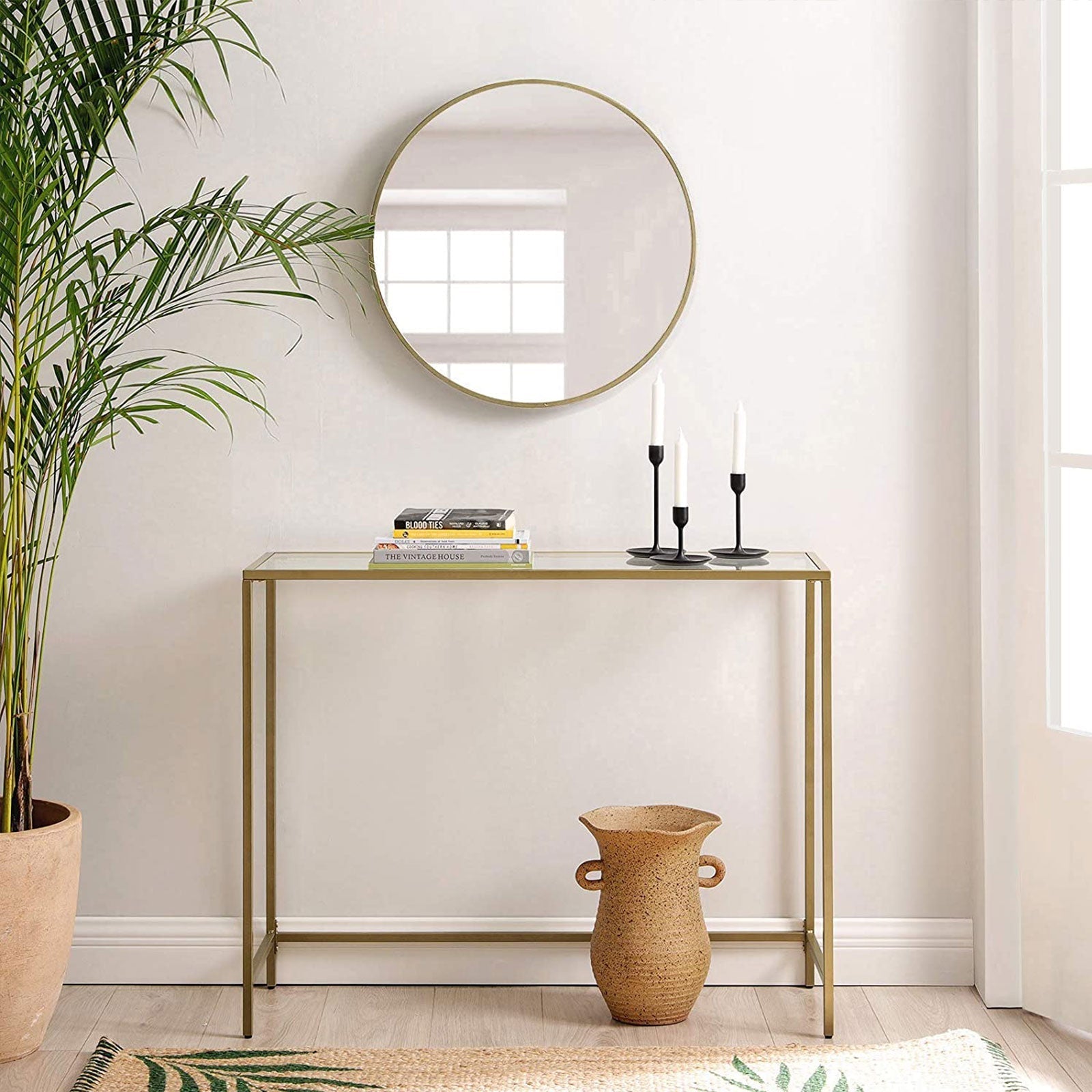 Consoletafel - Moderne bijzettafel - Glazen blad - Gouden frame