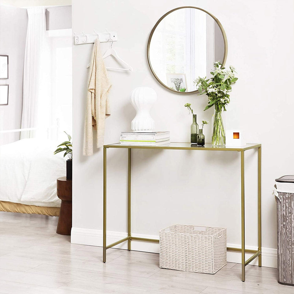 Salontafel rectangular – Met 6 mm gehard glas – Zwart metaal – Verstelbare voetjes
