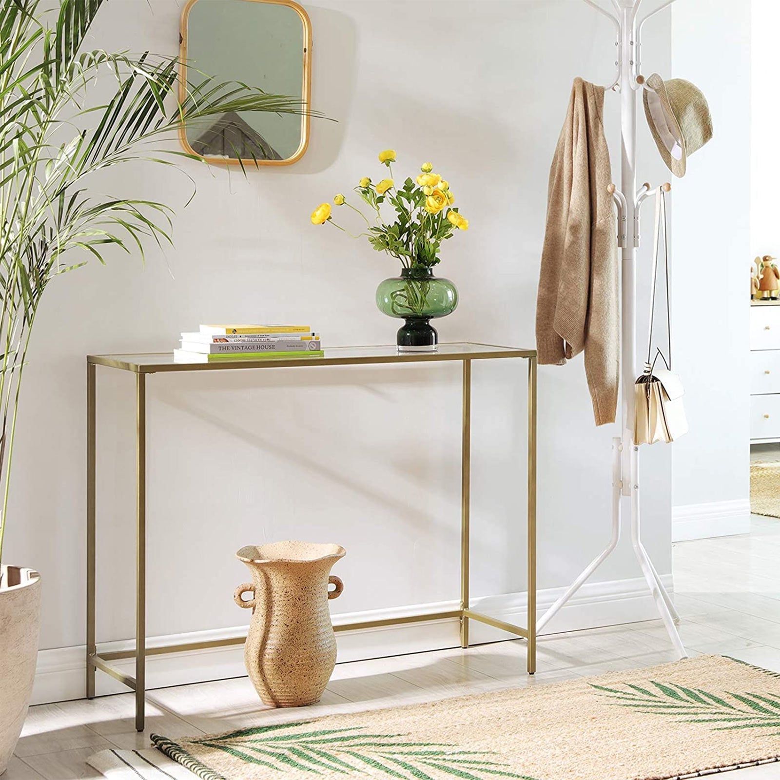 Consoletafel - Moderne bijzettafel - Glazen blad - Gouden frame
