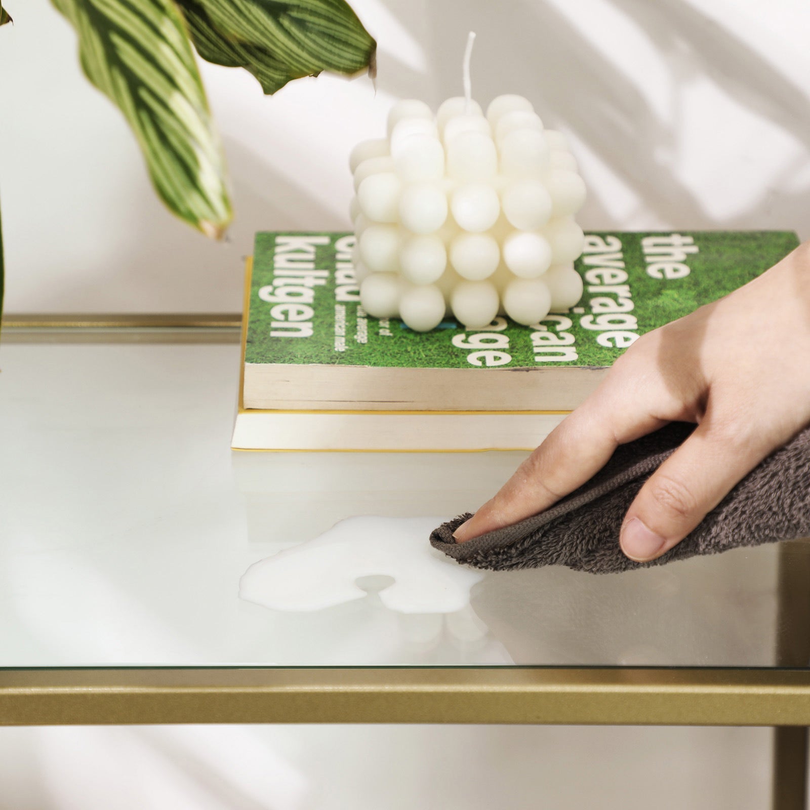 Consoletafel - Moderne bijzettafel - Glazen blad - Gouden frame