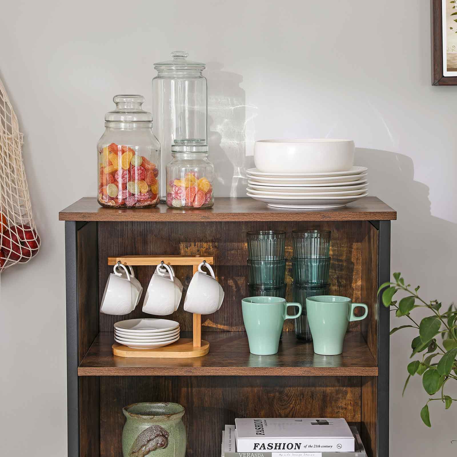 Boekenkast met 2 open en 2 verborgen vakken – Stalen frame – 60 x 35 x 125 cm – Met kantelbeveiliging