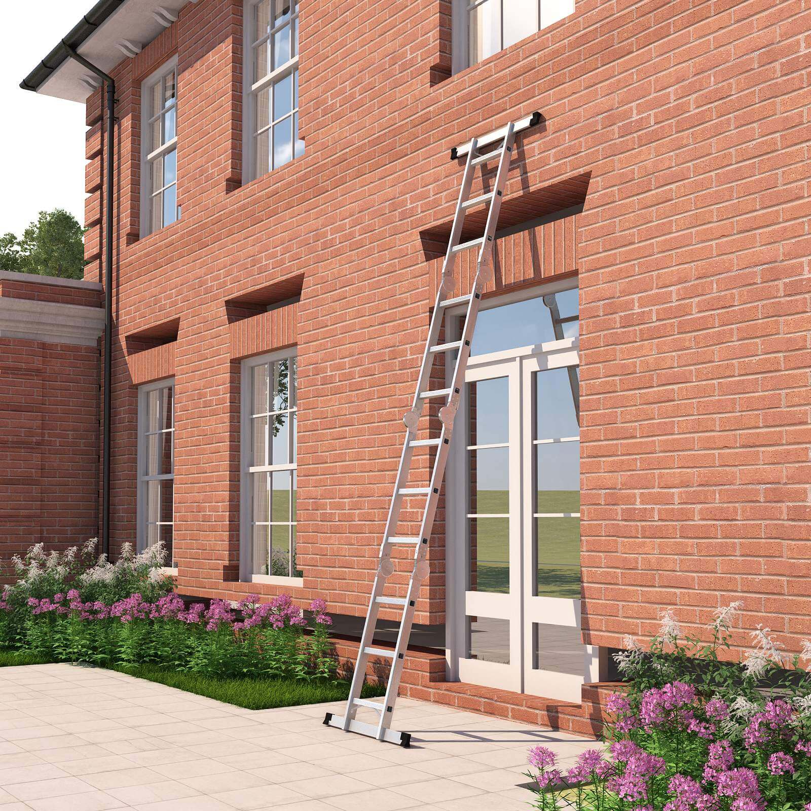 Multifunctionele ladder – aluminium – met 2 metalen platen – vouwbaar – 150 kg – zilver