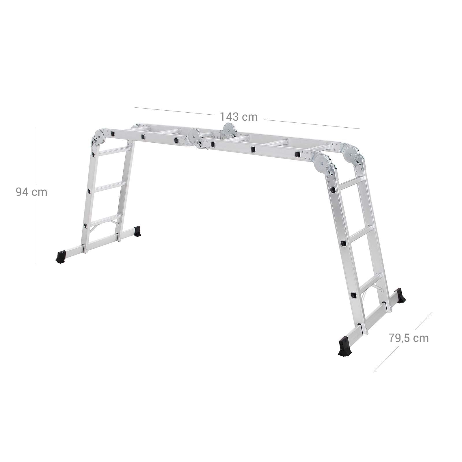 Multifunctionele ladder – aluminium – met 2 metalen platen – vouwbaar – 150 kg – zilver