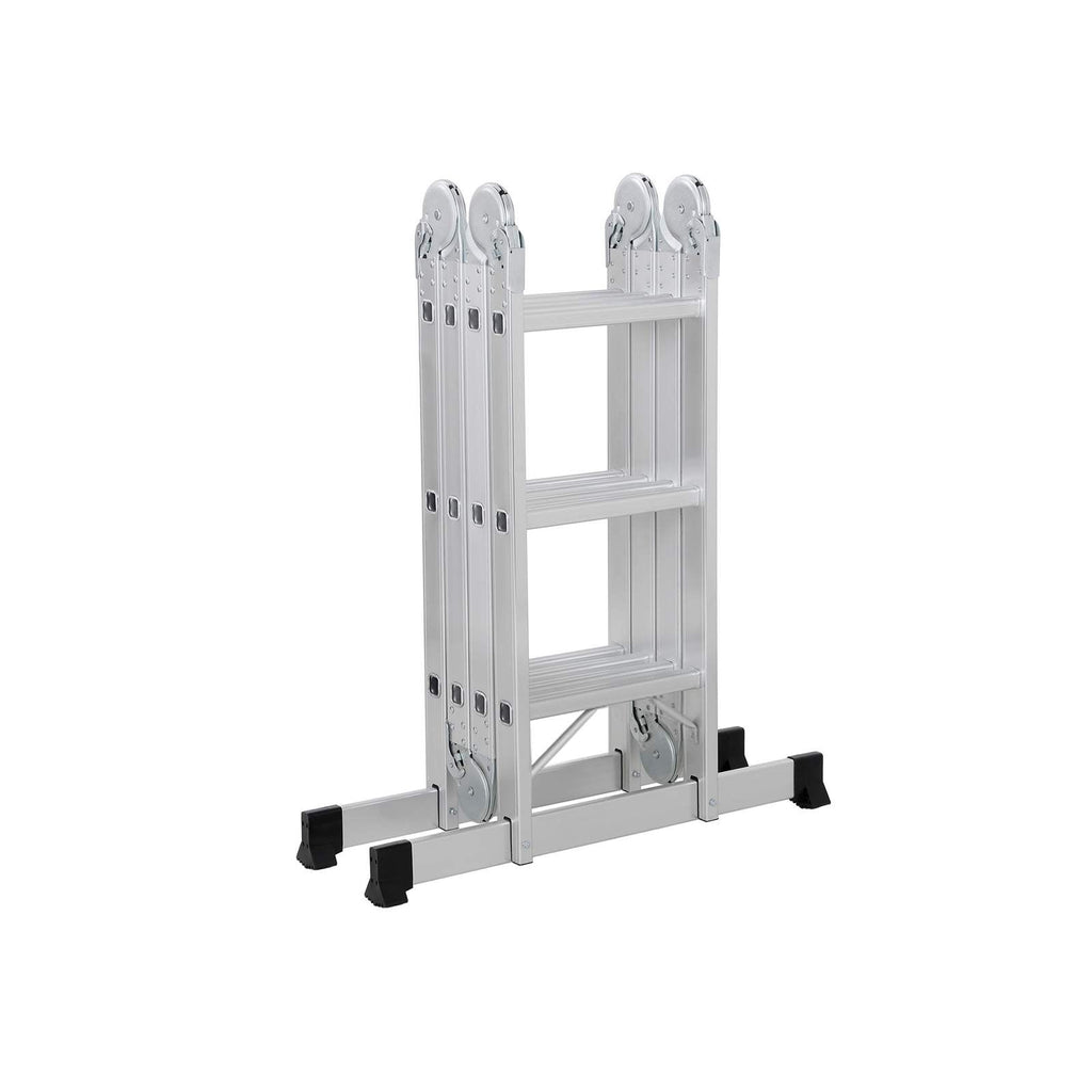 Multifunctionele ladder – aluminium – met 2 metalen platen – vouwbaar – 150 kg – zilver
