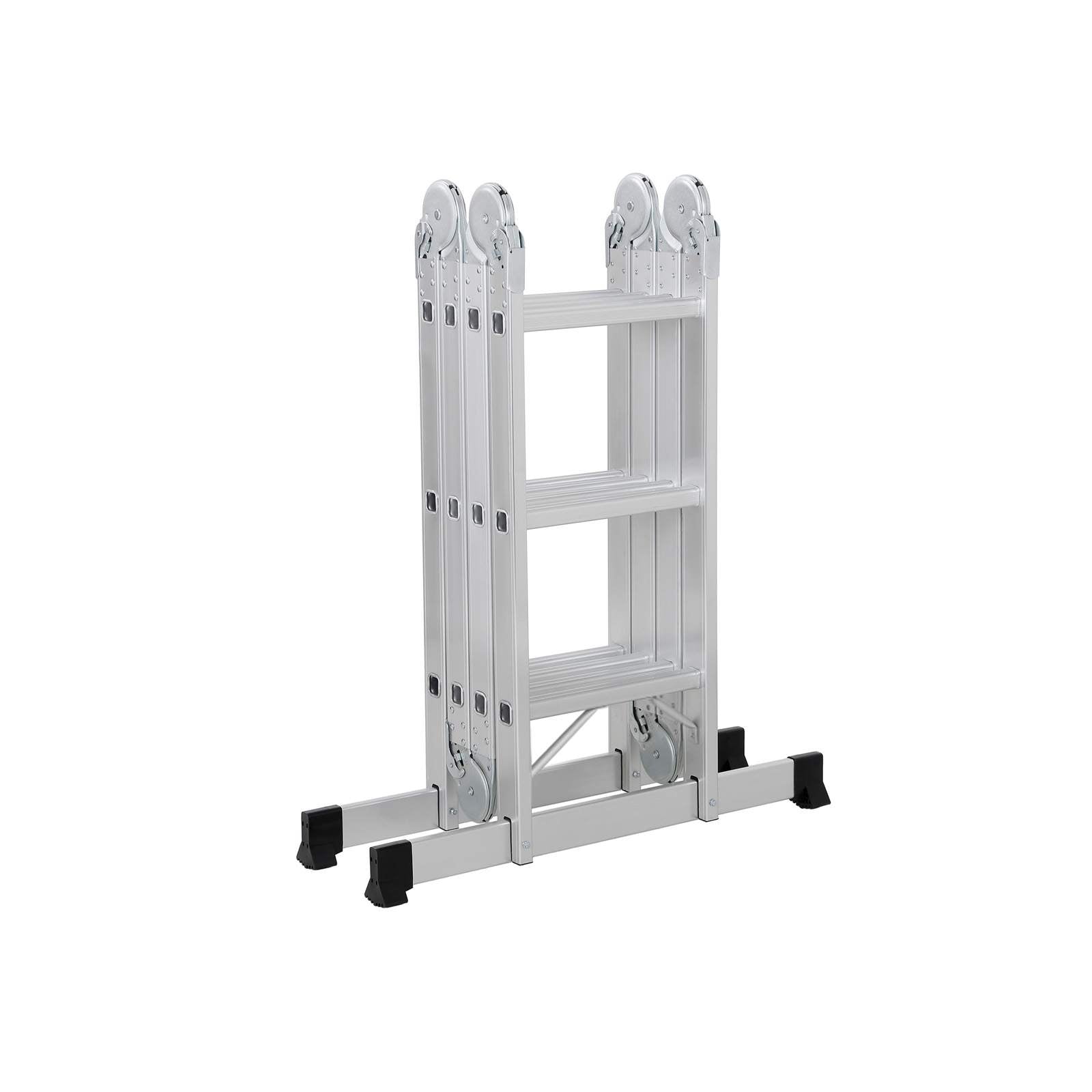 Multifunctionele ladder – aluminium – met 2 metalen platen – vouwbaar – 150 kg – zilver