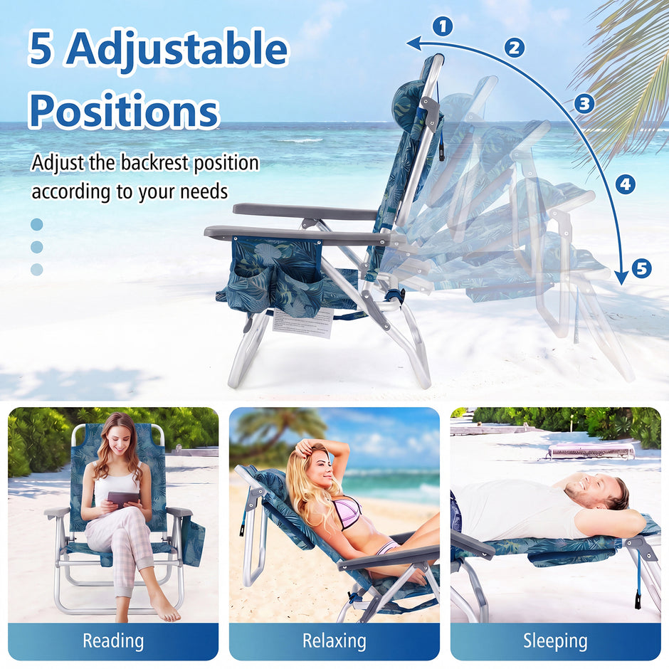 st – Beach Chair och Bord Set Outdoor Solstolar med Roll Up Camping Blad – 3 – Blå