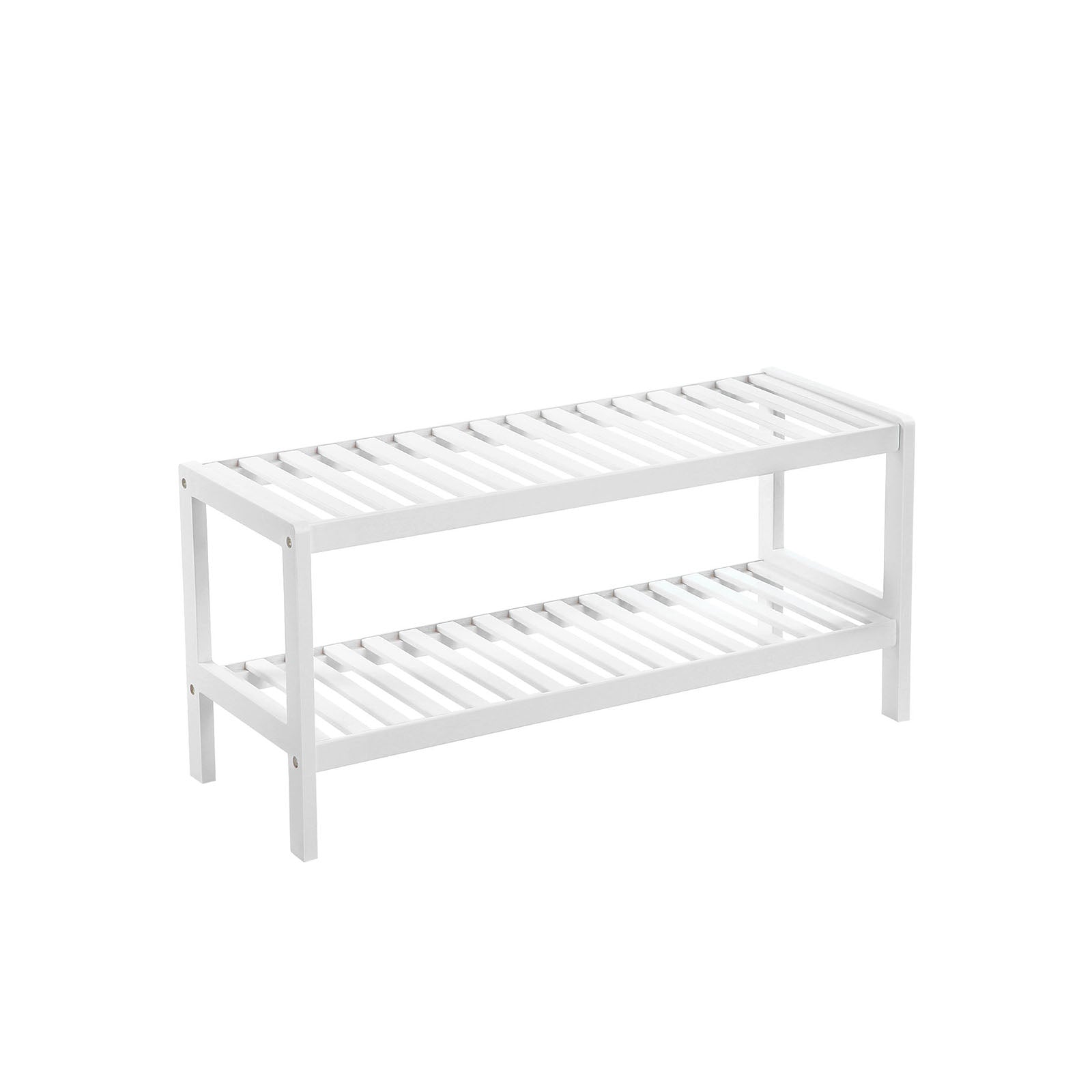 Schoenenrek – bamboe – 2 niveaus – badkamerplank – wit/naturel