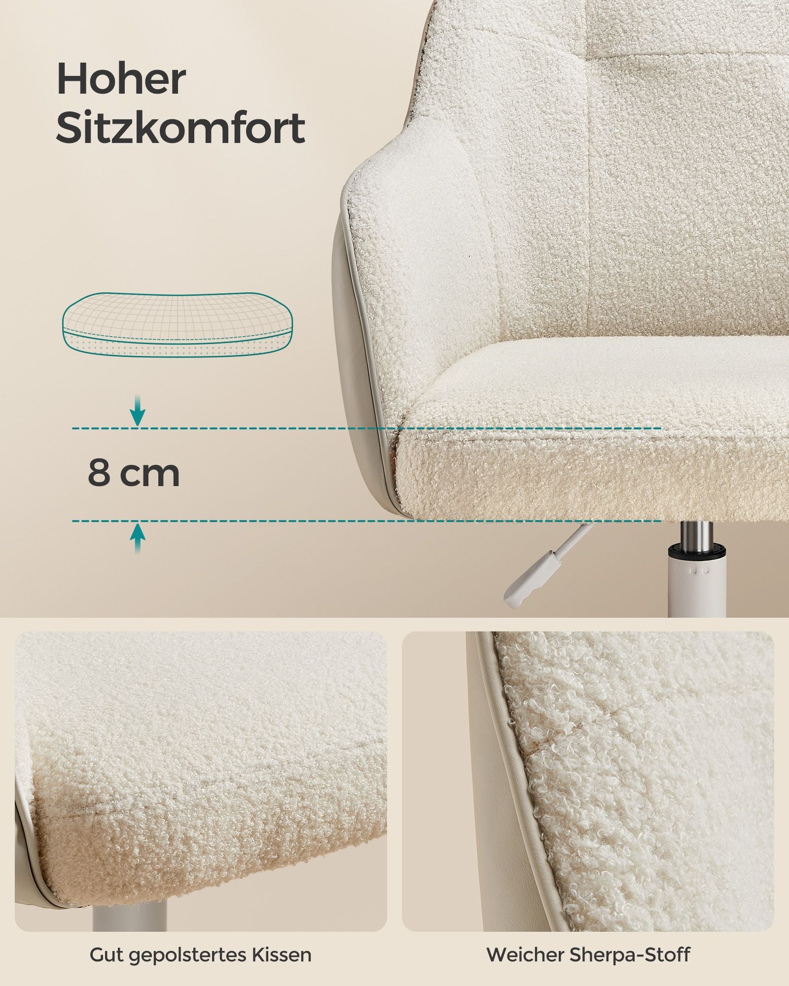 Bureaustoel – draagvermogen 110 kg – fluweel – cappuccinobeige
