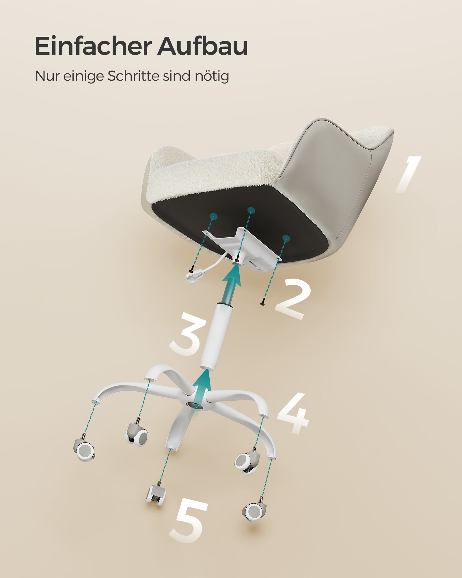 Bureaustoel – draagvermogen 110 kg – fluweel – cappuccinobeige