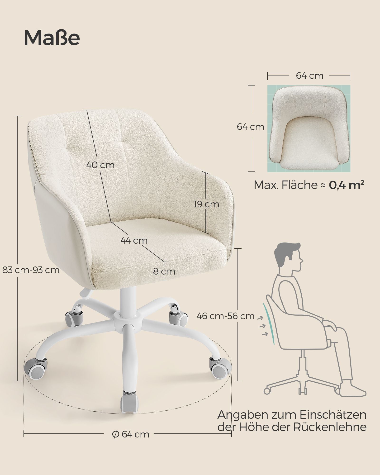 Bureaustoel – draagvermogen 110 kg – fluweel – cappuccinobeige