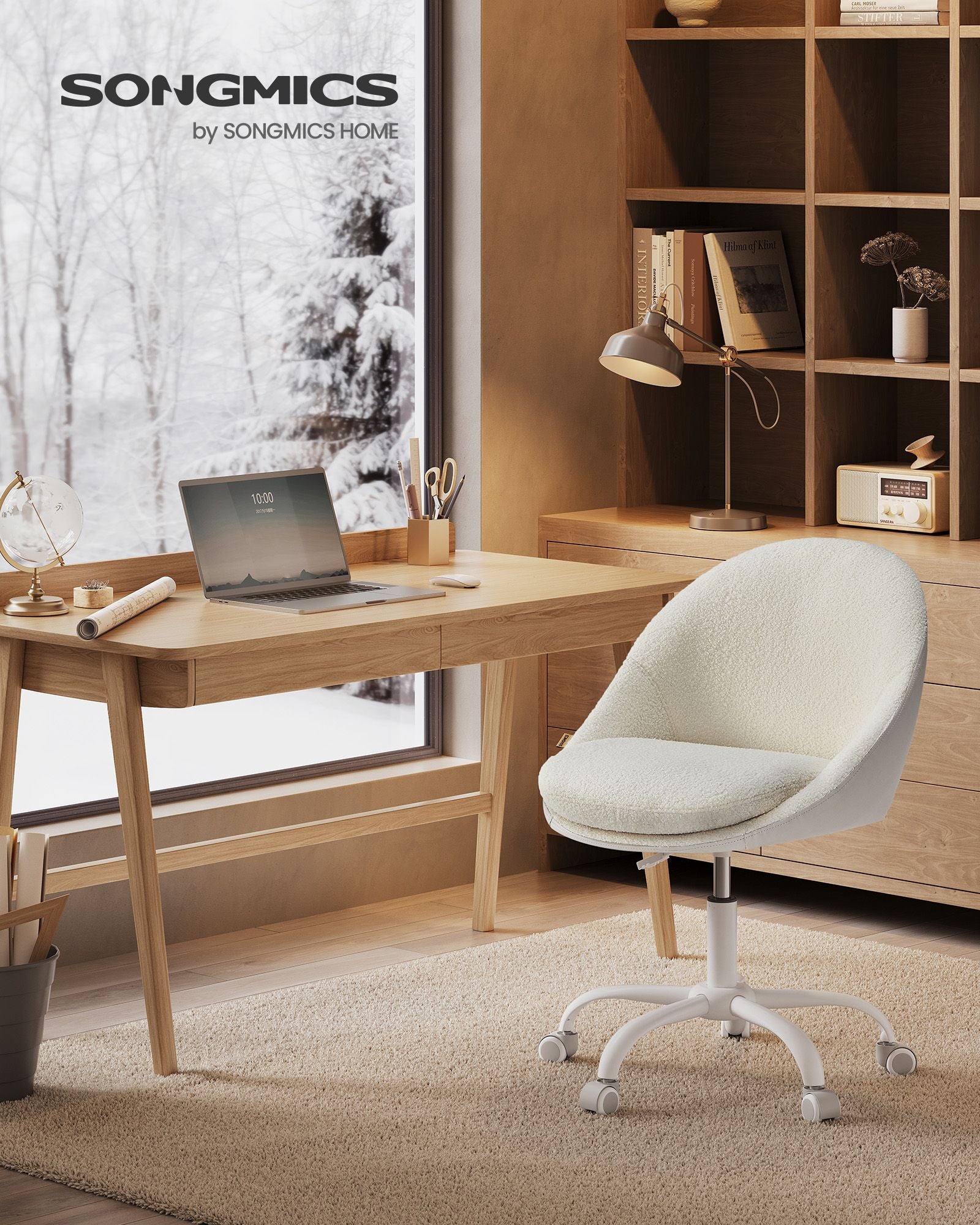 Bureaustoel Van Fluweel, In Hoogte Verstelbaar Cappuccino Beige-Wolkenwit