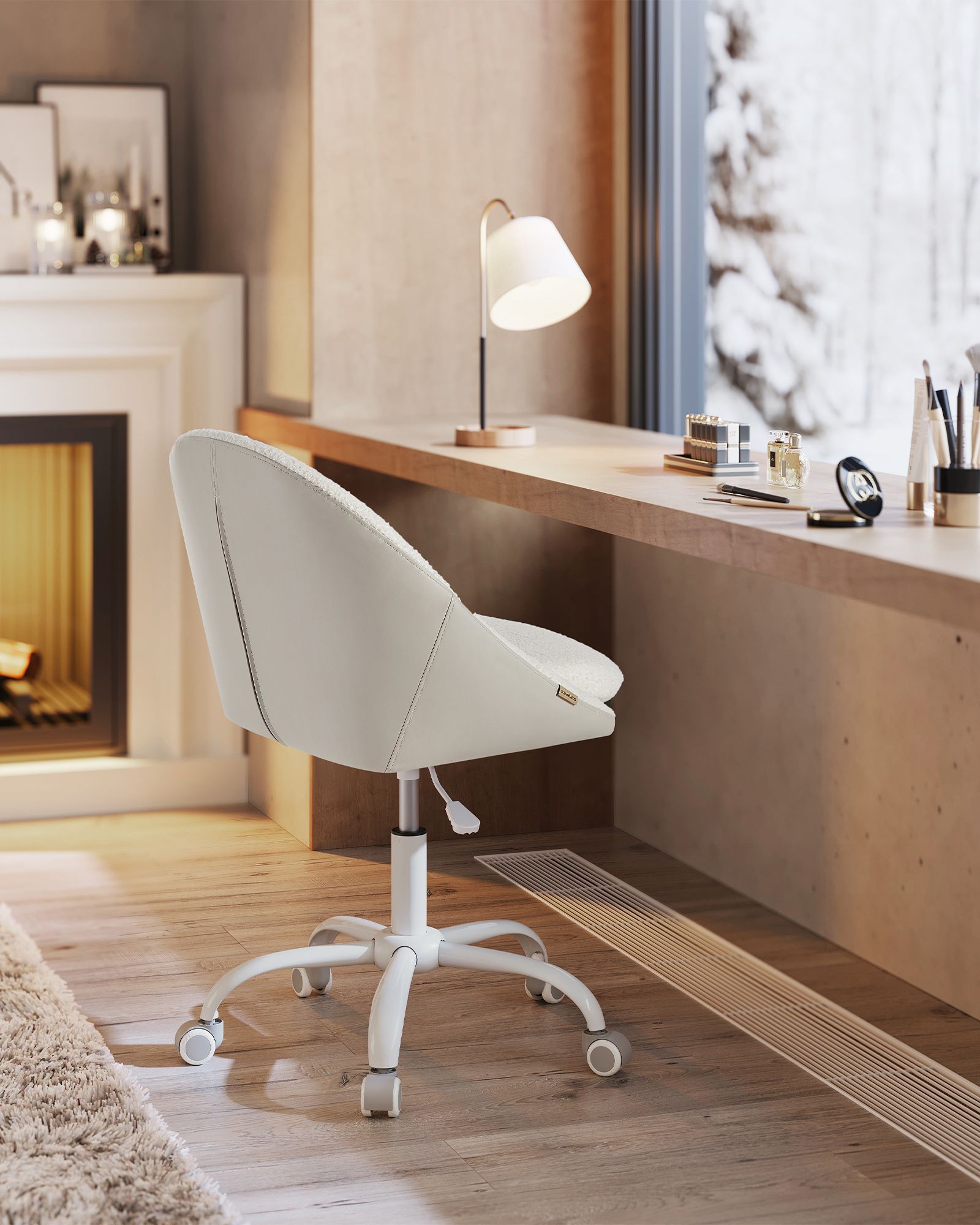 Bureaustoel Van Fluweel, In Hoogte Verstelbaar Cappuccino Beige-Wolkenwit