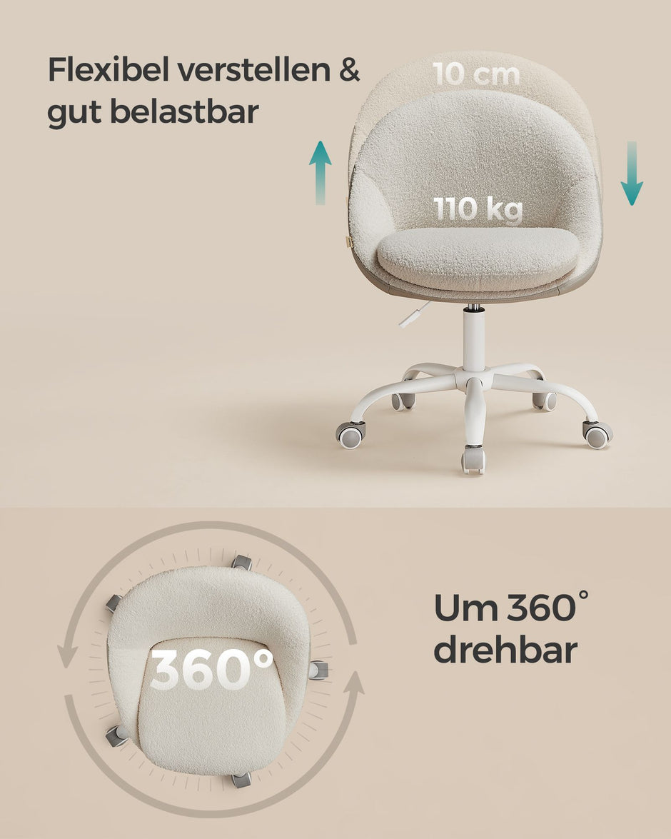 Ergonomische Bureaustoel – Zacht gewatteerde bekleding – Met armleuningen – 120 kg belastbaar