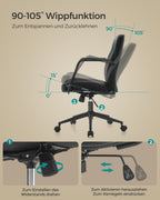 Bureaustoel – met rugleuning & gebogen zitting – inktzwart
