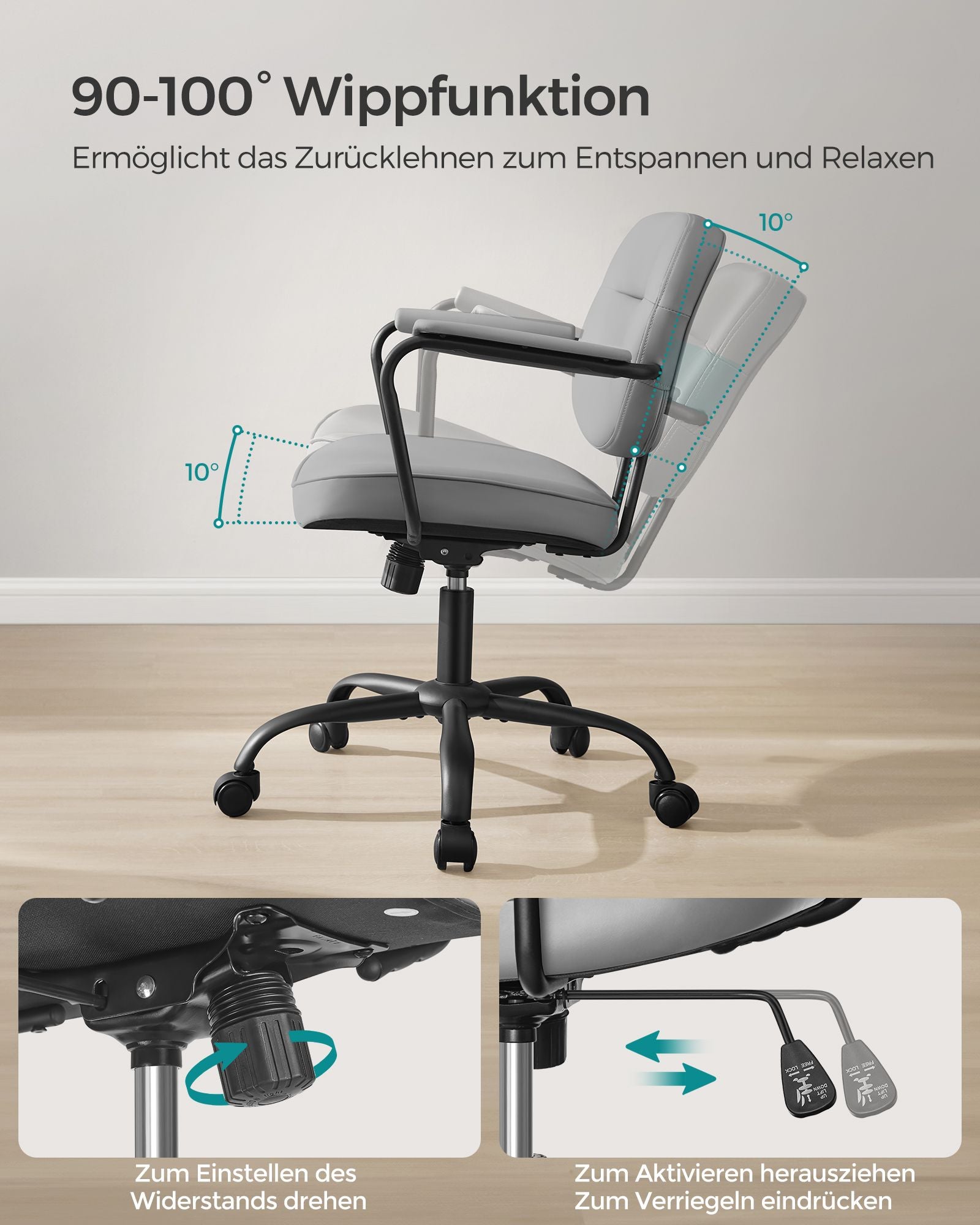 Ergonomische Bureaustoel –  Met armleuningen – Duifgrijs – 150 kg belastbaar