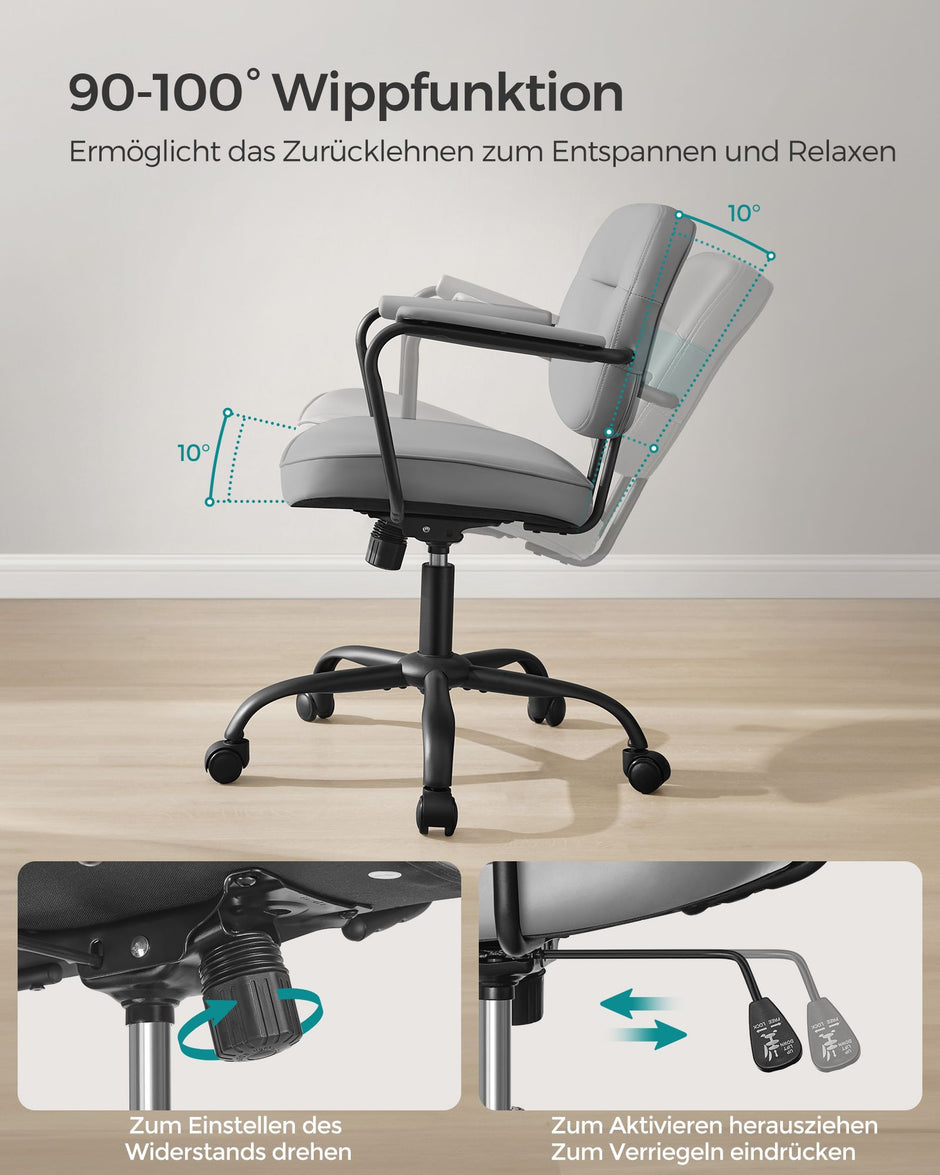 Ergonomische Bureaustoel –  Met armleuningen – Duifgrijs – 150 kg belastbaar