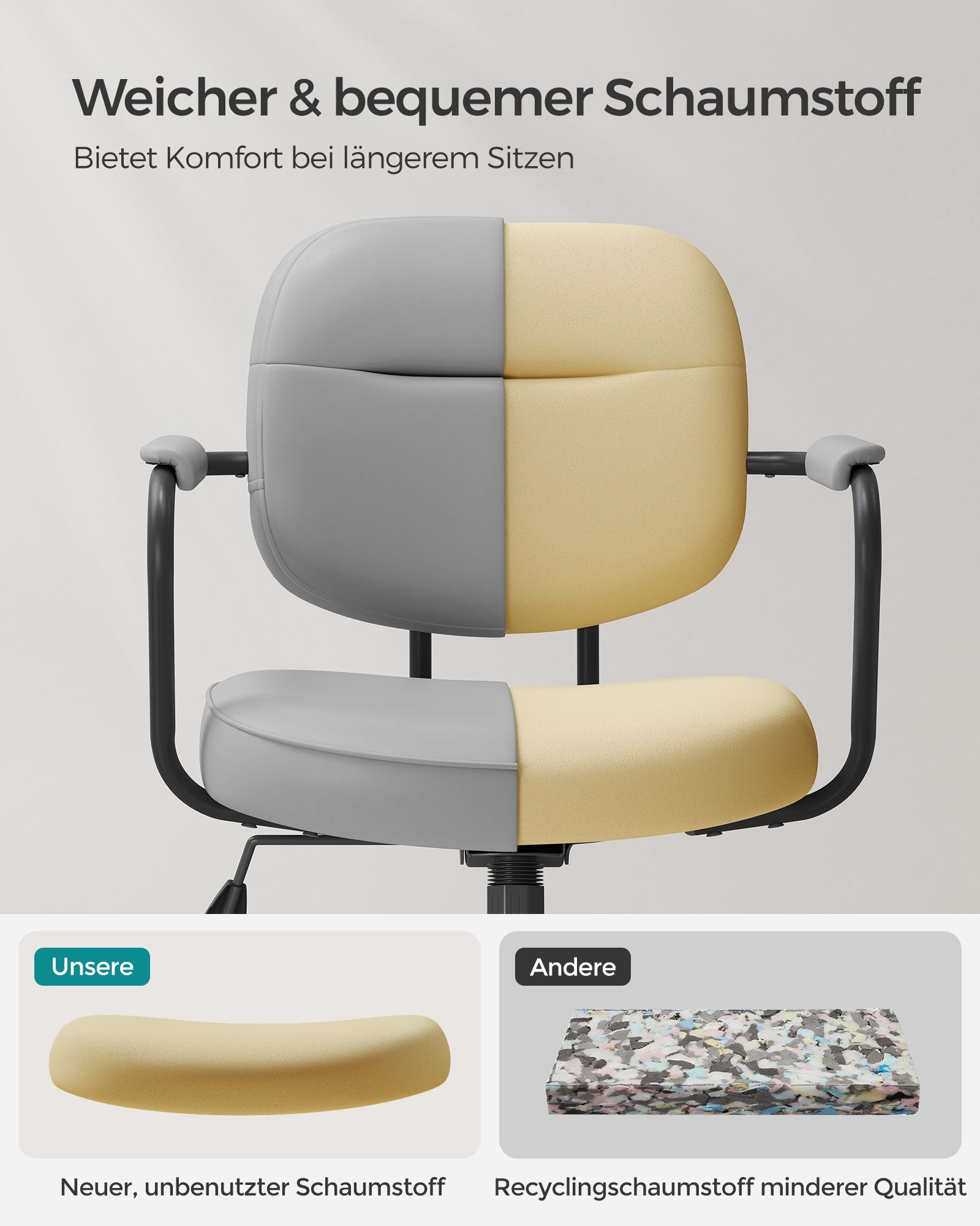 Ergonomische Bureaustoel –  Met armleuningen – Duifgrijs – 150 kg belastbaar