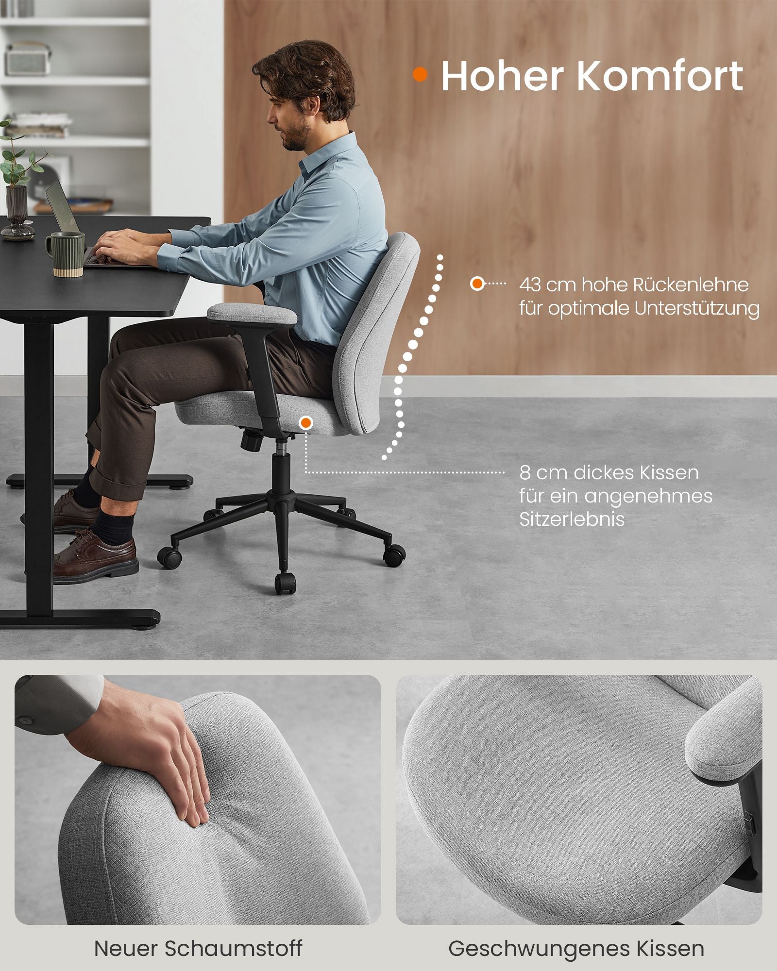 Bureaustoel – Verstelbare Armleuningen – Duifgrijs