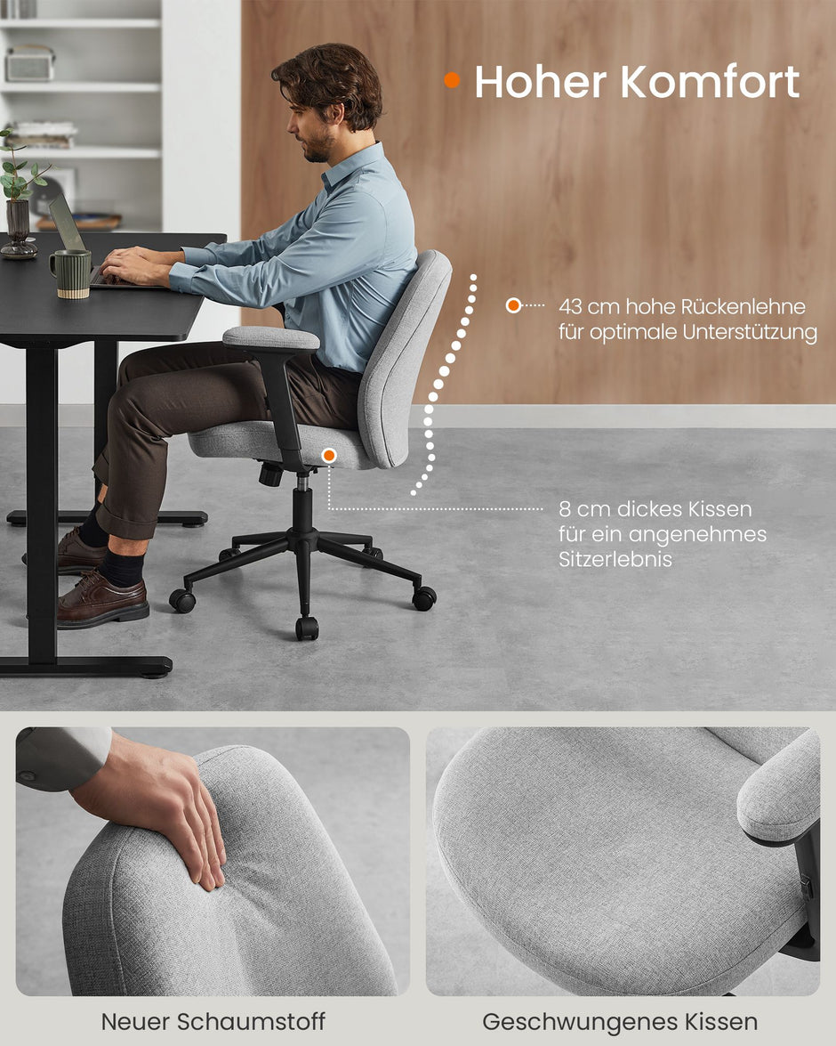 Bureaustoel – Verstelbare Armleuningen – Duifgrijs