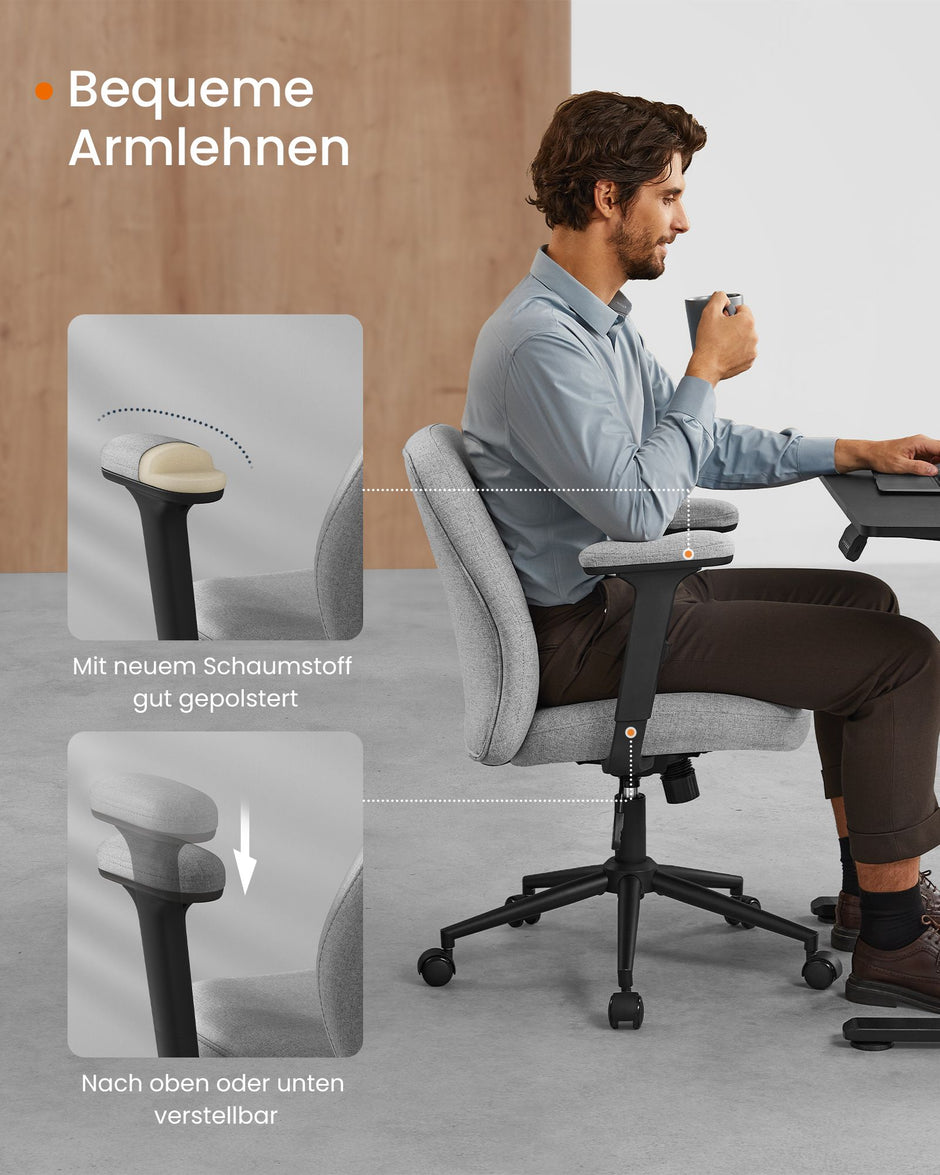 Bureaustoel – Verstelbare Armleuningen – Duifgrijs
