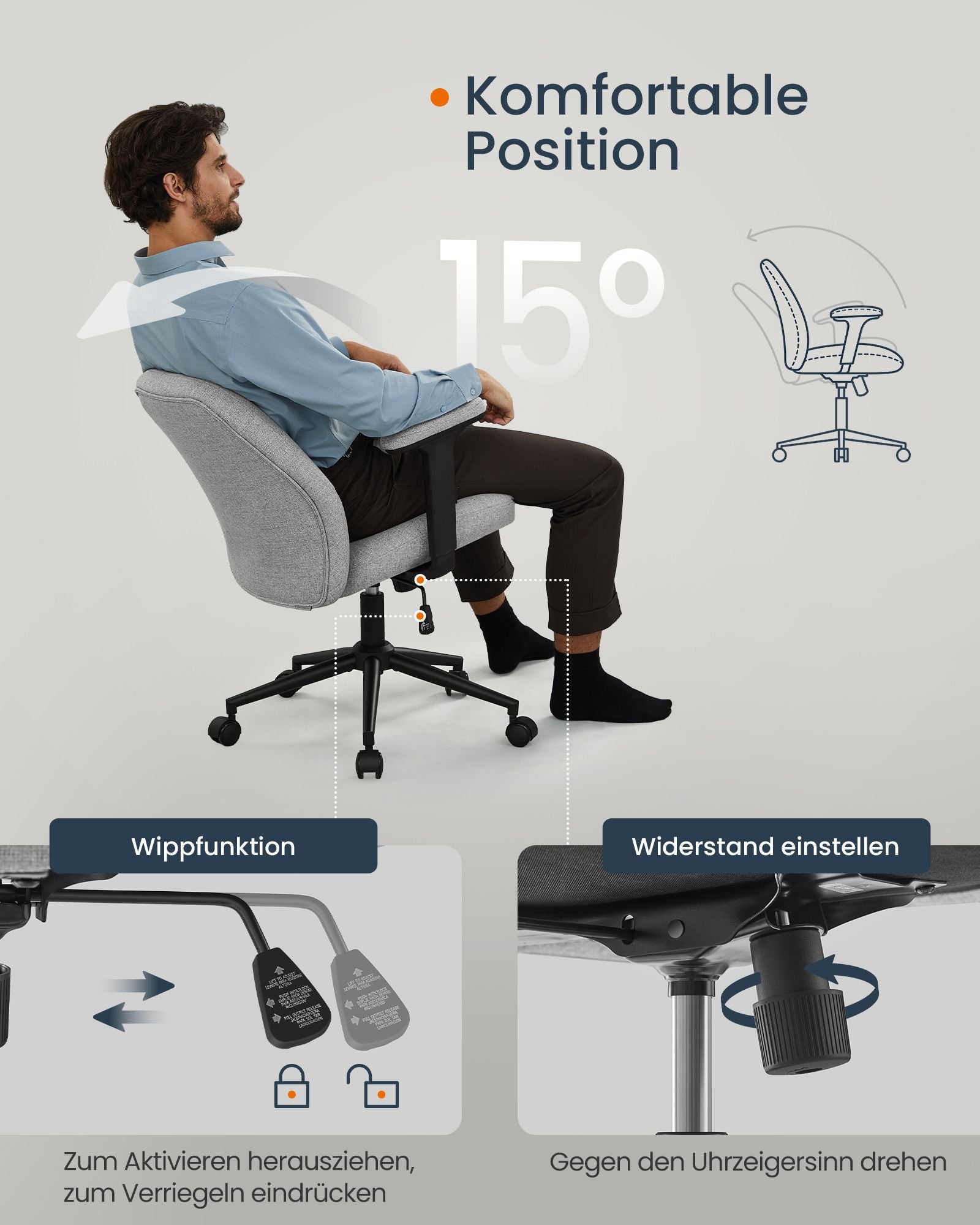 Bureaustoel – Verstelbare Armleuningen – Duifgrijs