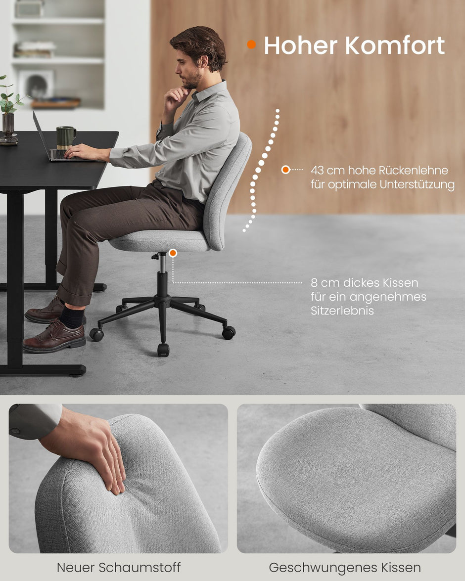 Ergonomische Bureaustoel – Duifgrijs - Met verstelbare zithoogte – 120 kg belastbaar