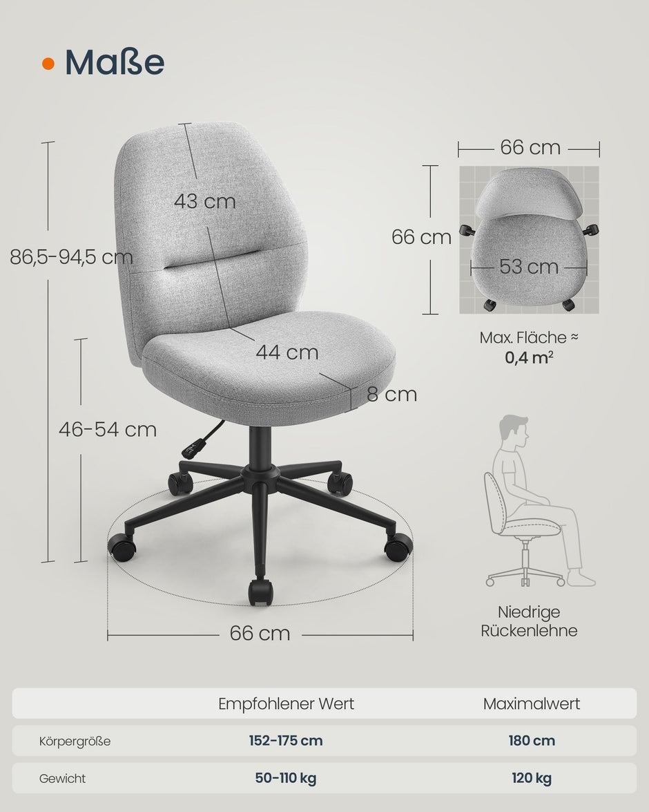 Ergonomische Bureaustoel – Duifgrijs - Met verstelbare zithoogte – 120 kg belastbaar