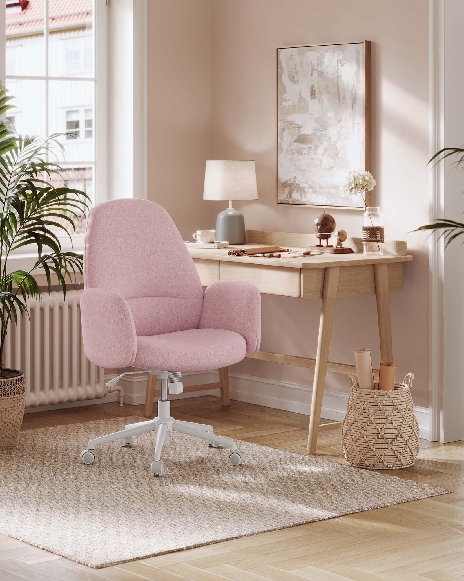 Ergonomische Bureaustoel – Pastelroze - Met armleuningen – tot 150 kg belastbaar