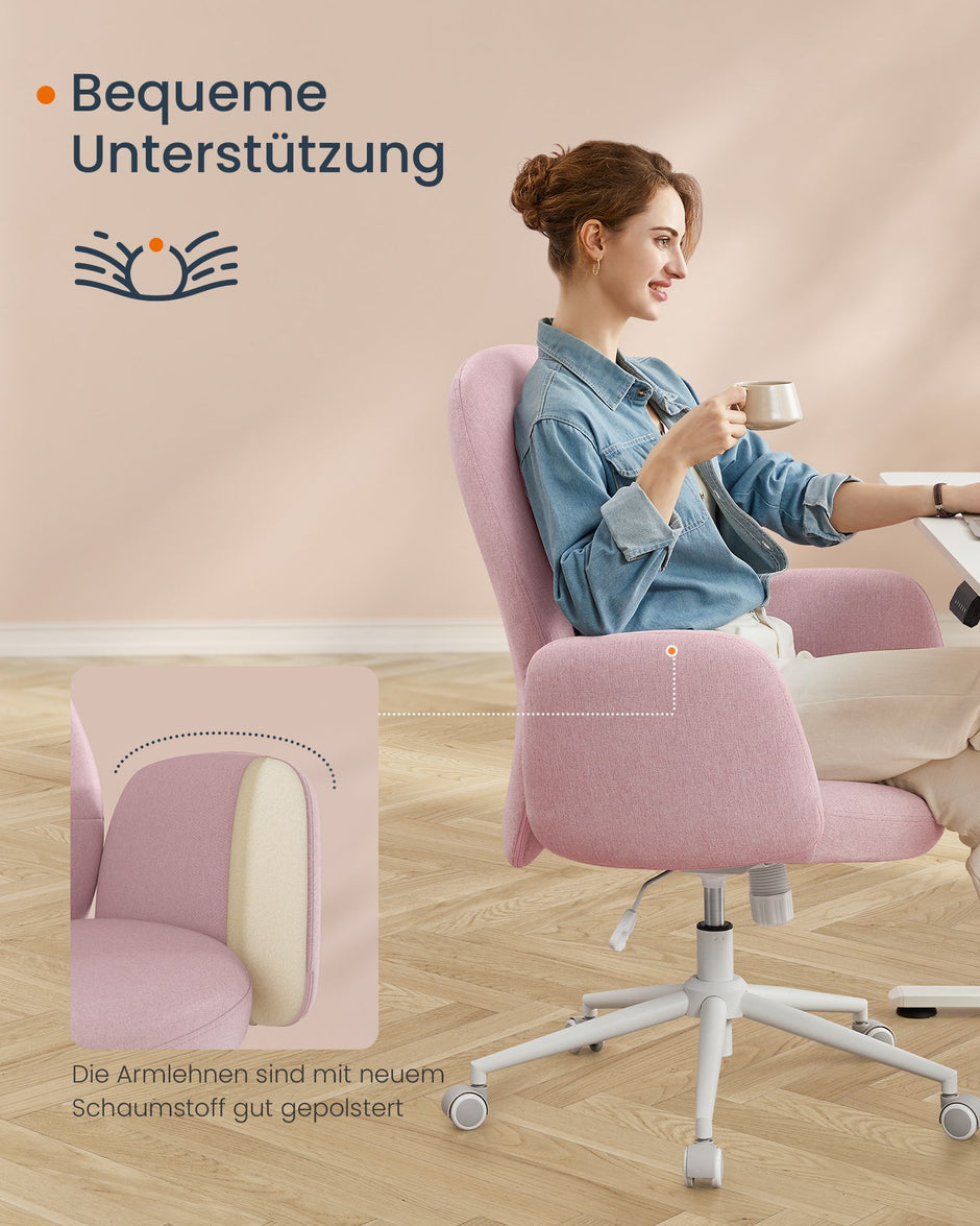 Ergonomische Bureaustoel – Pastelroze - Met armleuningen – tot 150 kg belastbaar