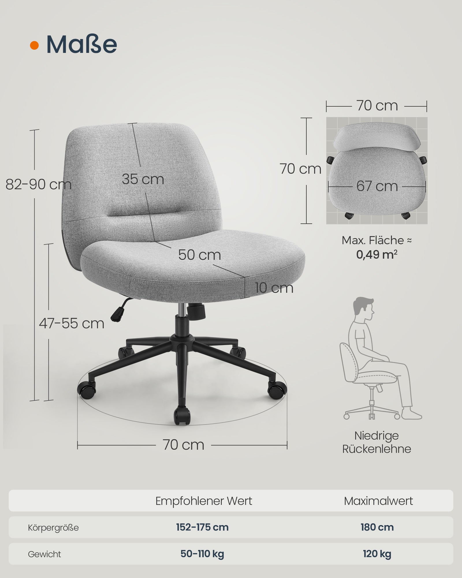 Bureaustoel – Brede Zitting – Duifgrijs