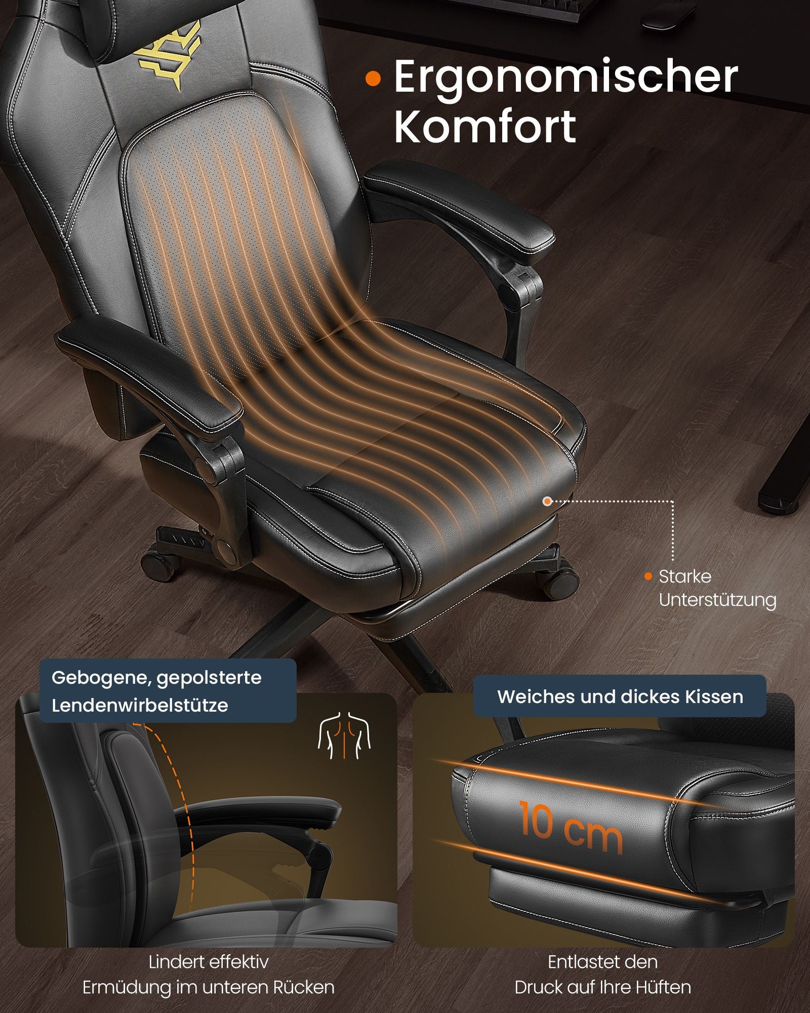 Ergonomische Bureaustoel – Verstelbare rugleuning (90° tot 135°) – Met voetsteun