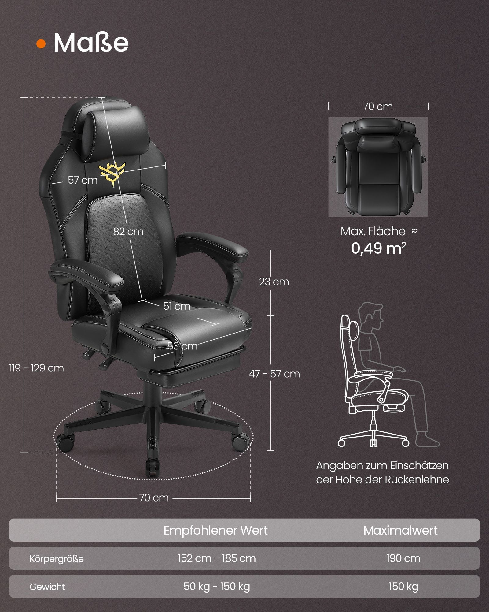 Ergonomische Bureaustoel – Verstelbare rugleuning (90° tot 135°) – Met voetsteun