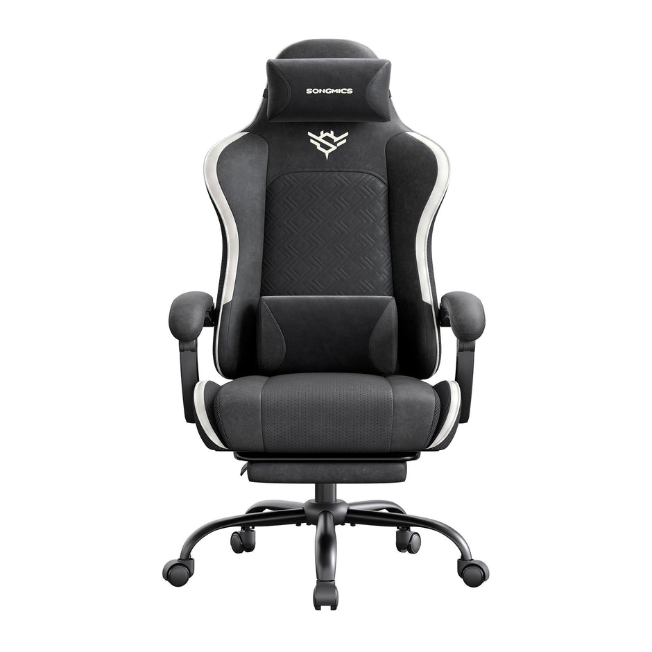 Gamingstoel – Ergonomisch – Pocketvering Zitkussen – Uitschuifbare Voetensteun – Tot 150 kg – Zwart en Wit
