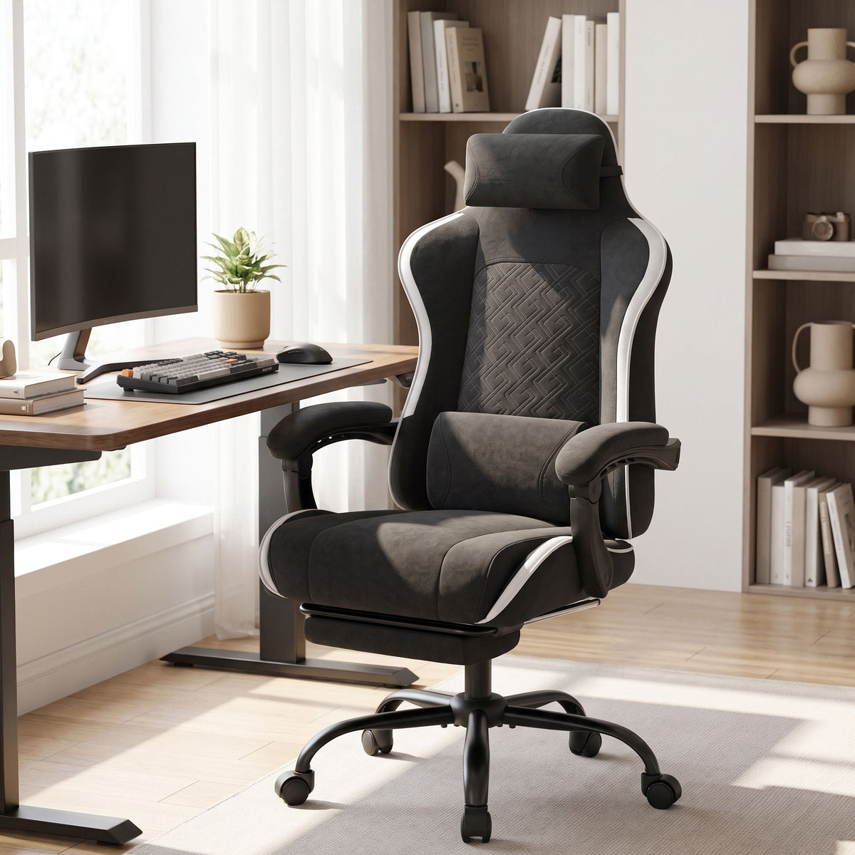 Gamingstoel – Ergonomisch – Pocketvering Zitkussen – Uitschuifbare Voetensteun – Tot 150 kg – Zwart